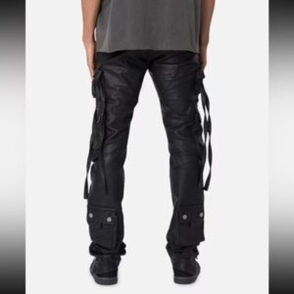 New, unworn men's black vegan leather tactical cargo pants in Amiri style, size - Picture 2 of 13